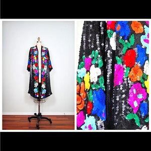 STUNNING Bright Floral Sequined Long Jacket 🌸🌺✨